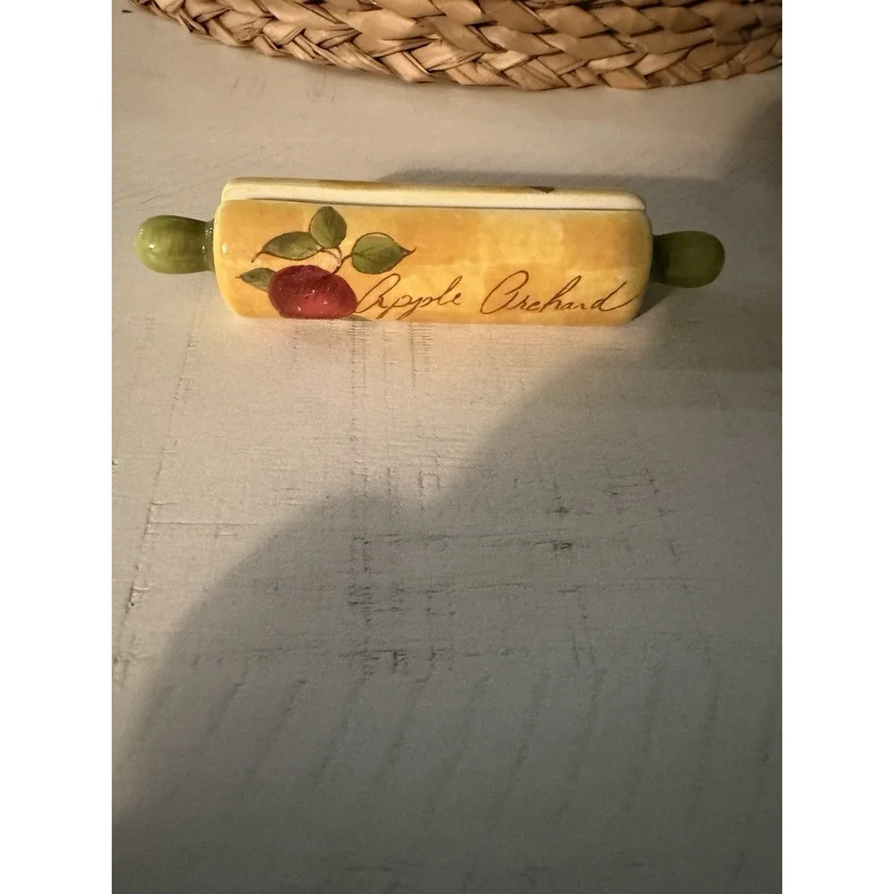Rolling Pin Recipe Holder By Counter Art Apple Orchard Yellow Red & Green